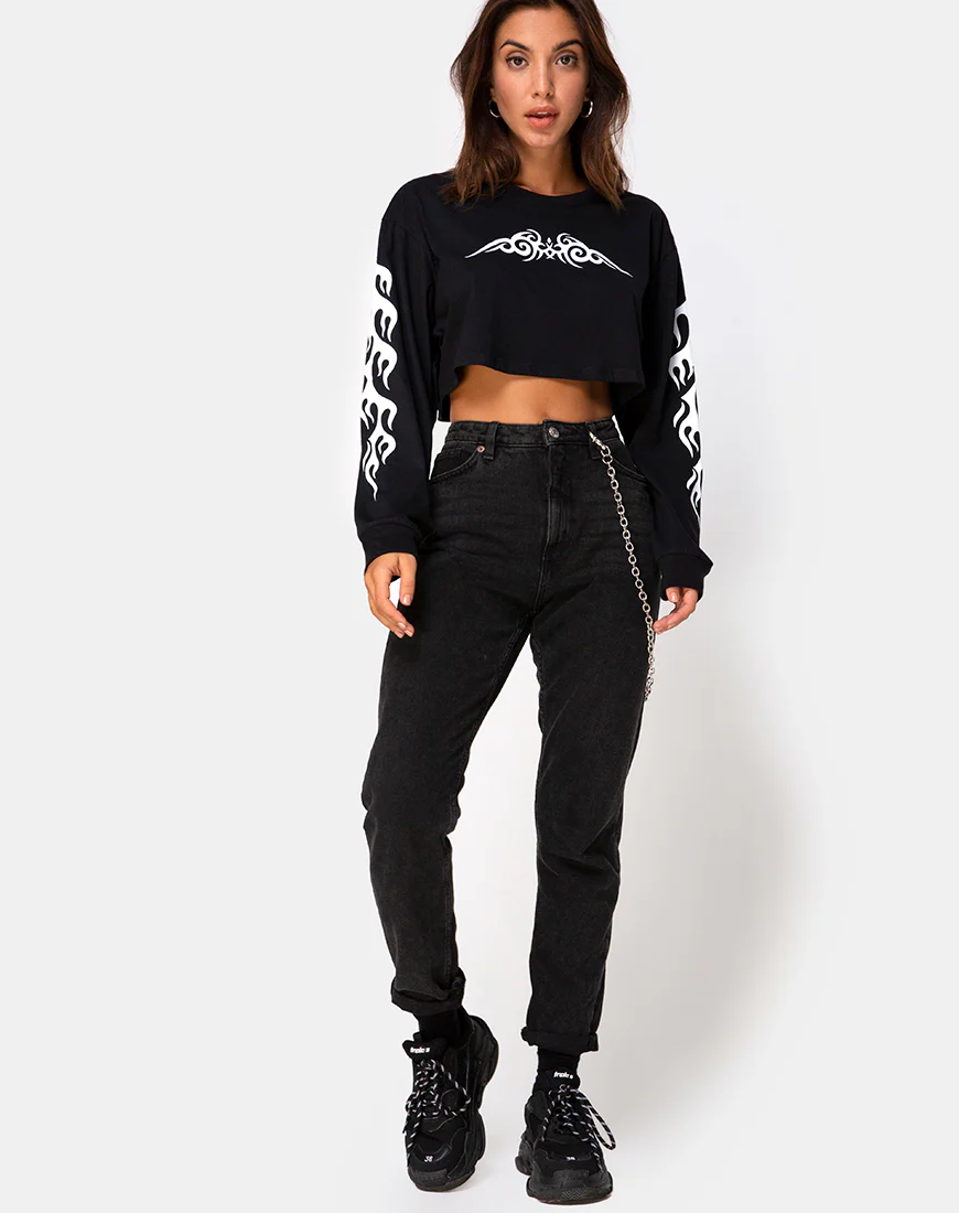 Gocea Crop Top in Black with White Tribal - Image 4