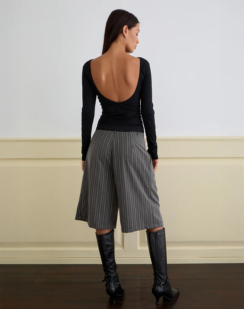 Gomira Long Sleeve Top in Black with Lace Trim - Image 2
