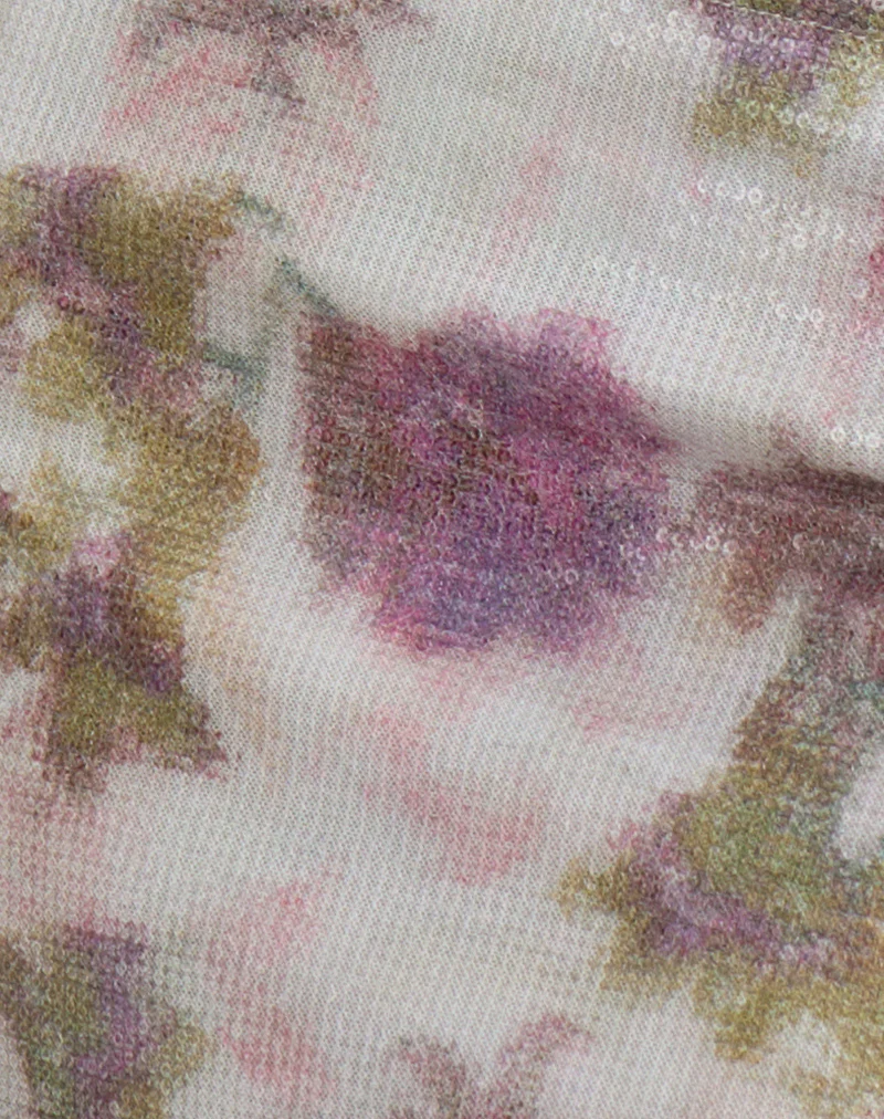 Govinda Mini Skirt in Floral Sequin White Purple - Image 6