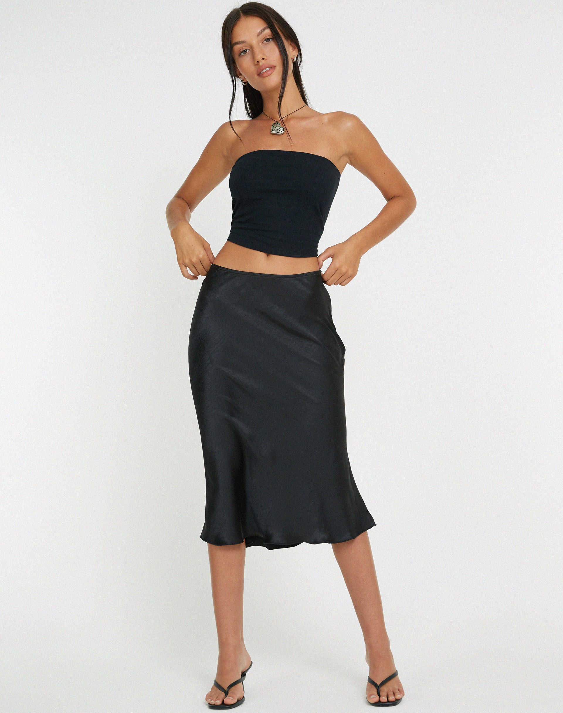 Goya Midi Skirt in Satin Black - Image 3