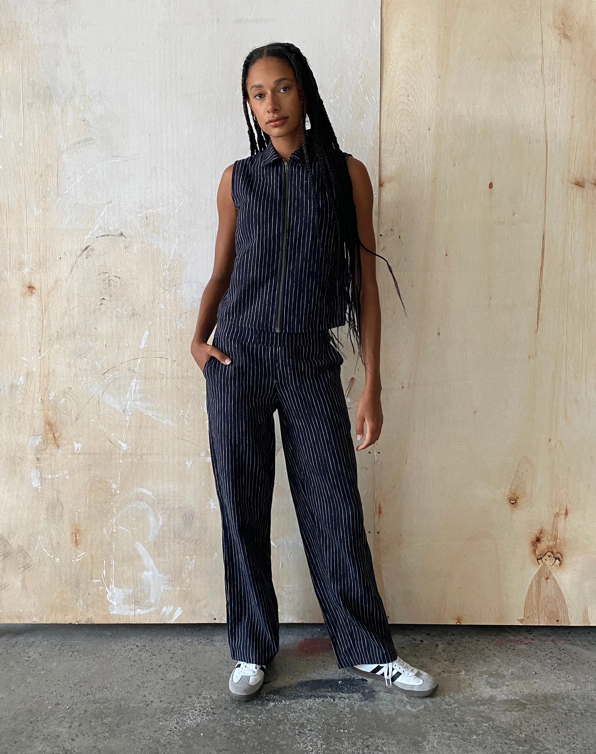 MOTEL X JACQUIE Graba Straight Leg Trouser in Sketchy Stripe Black - Image 2