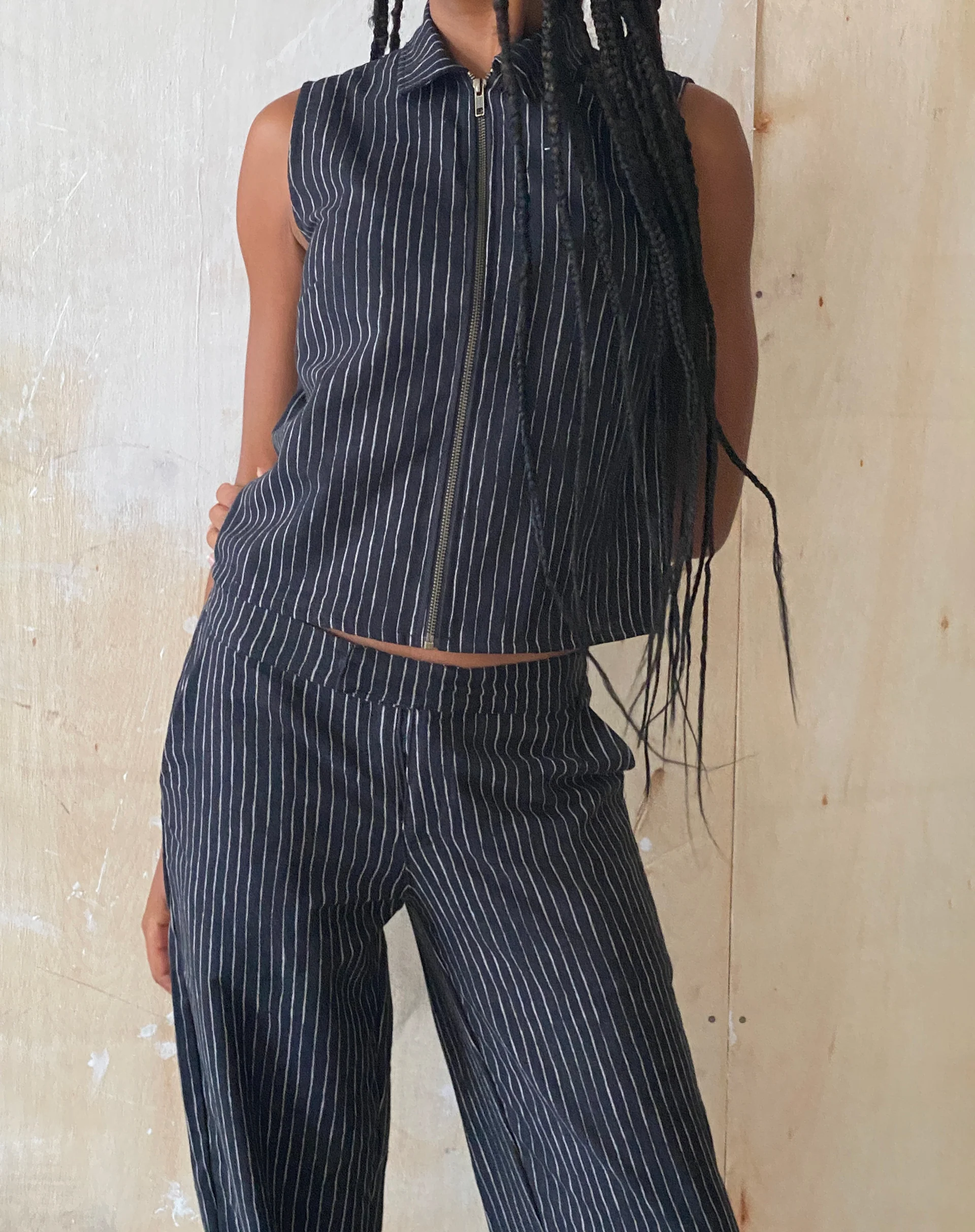 MOTEL X JACQUIE Graba Straight Leg Trouser in Sketchy Stripe Black - Image 4