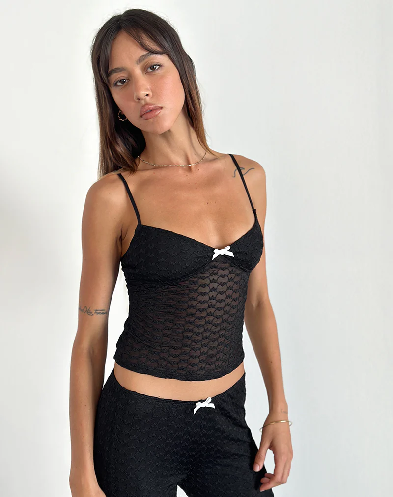 Grafika Cami Top in Black Heart Lace - Image 2