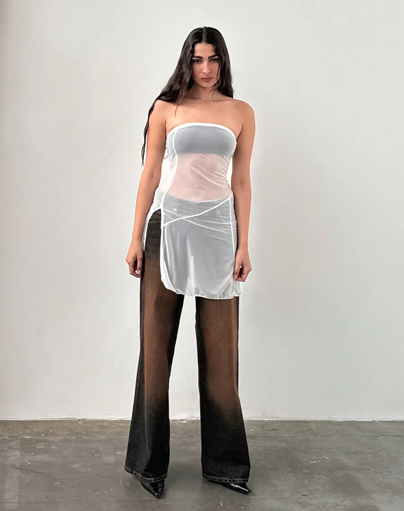 Gretchen Bandeau Mini Dress in Sheer Cream - Image 2