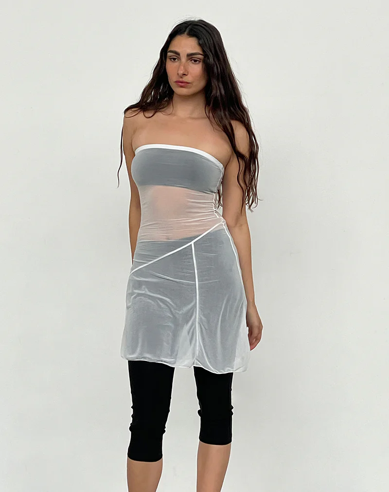 Gretchen Bandeau Mini Dress in Sheer Cream - Image 5
