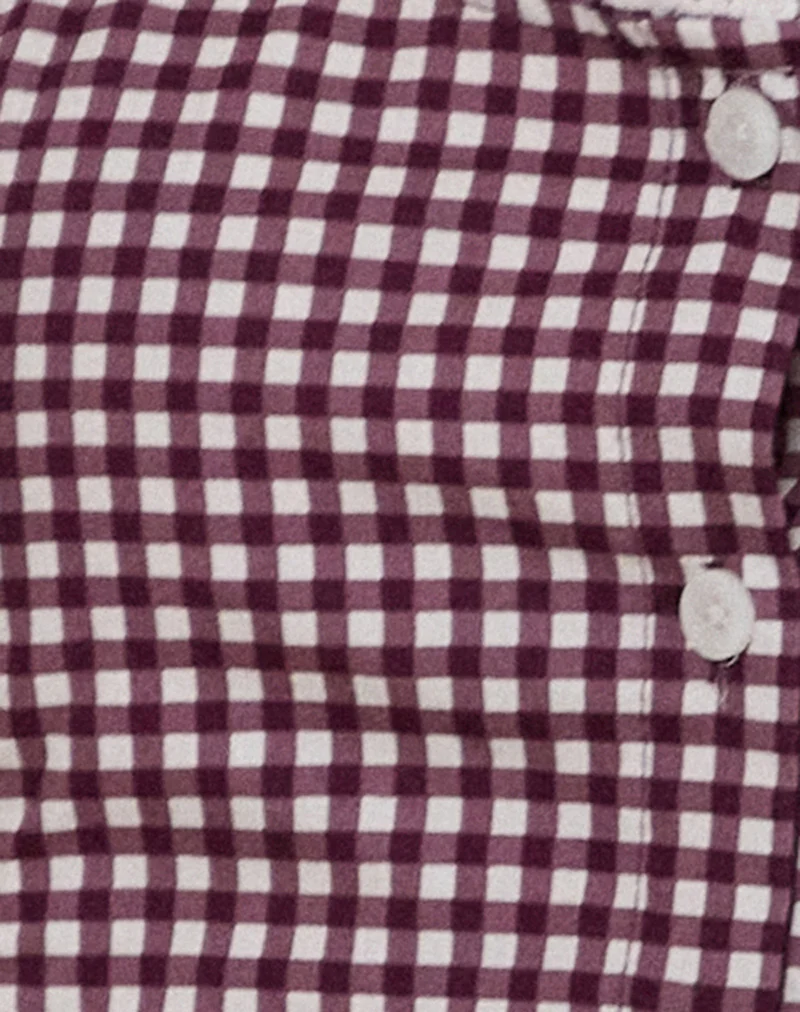 Gronita Blouse in Mini Gingham Wine with White Lace - Image 6