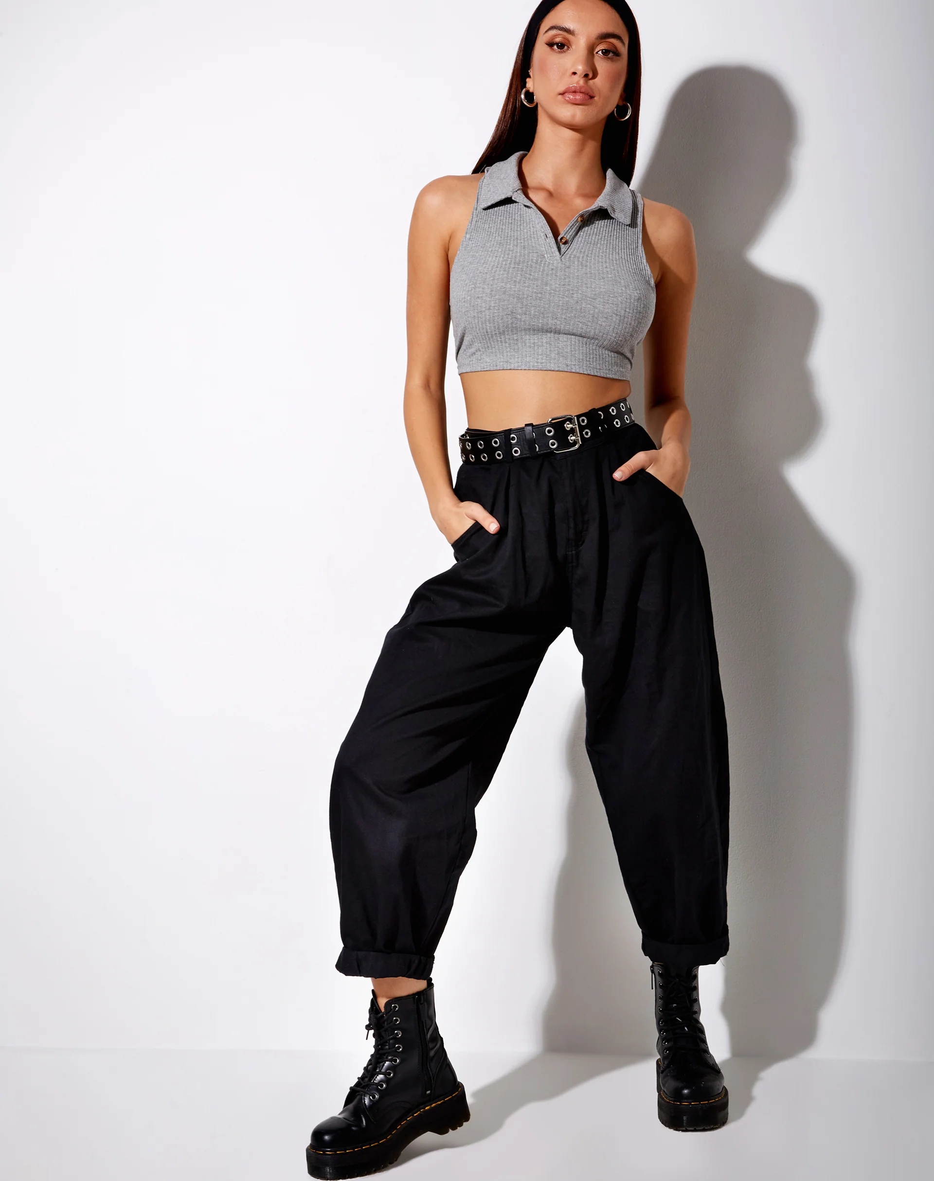 Guaco Crop Top in Rib Grey Marl - Image 3
