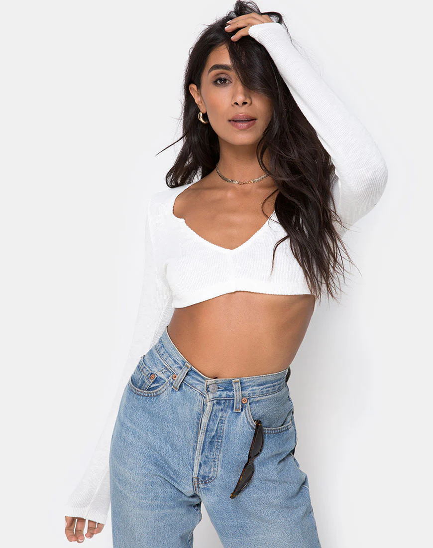 Guan Crop Top in Rib Ivory - Image 2