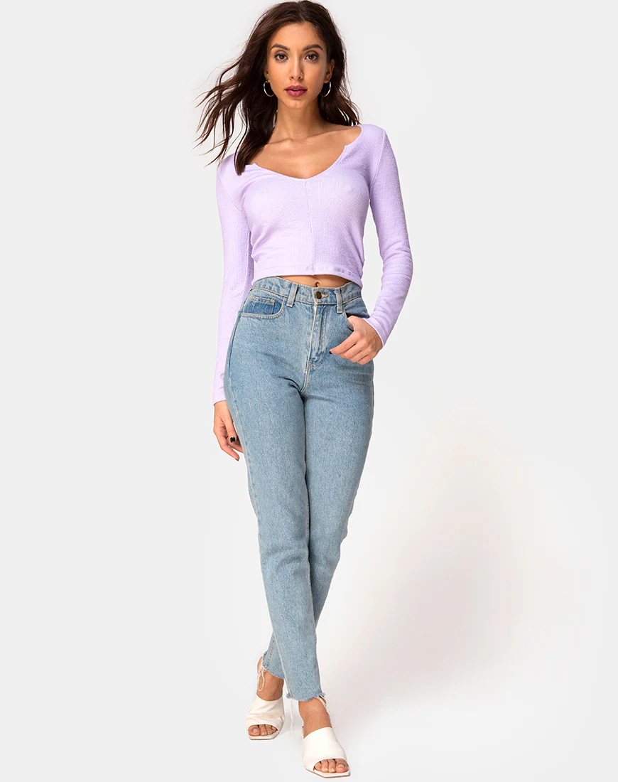 Guanelle Top in Rib Lilac - Image 3
