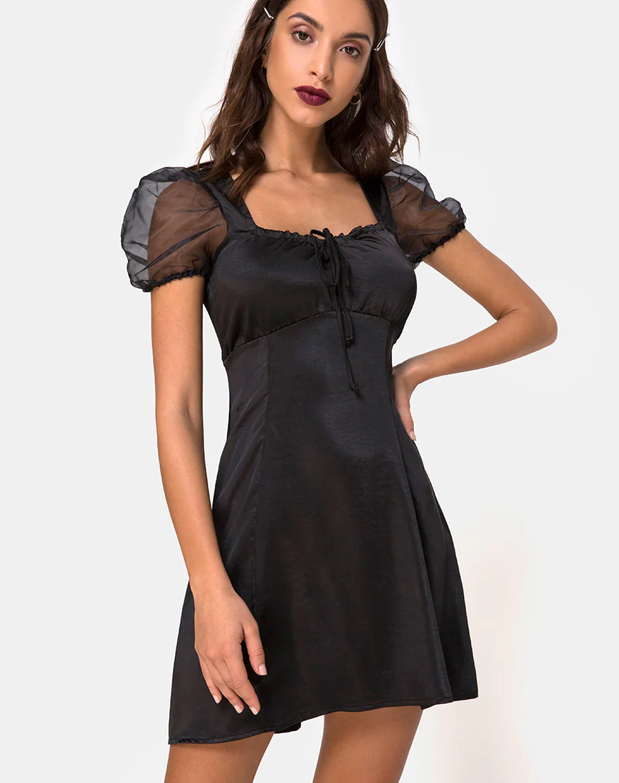 Guenelle Dress in Satin Black - Image 2