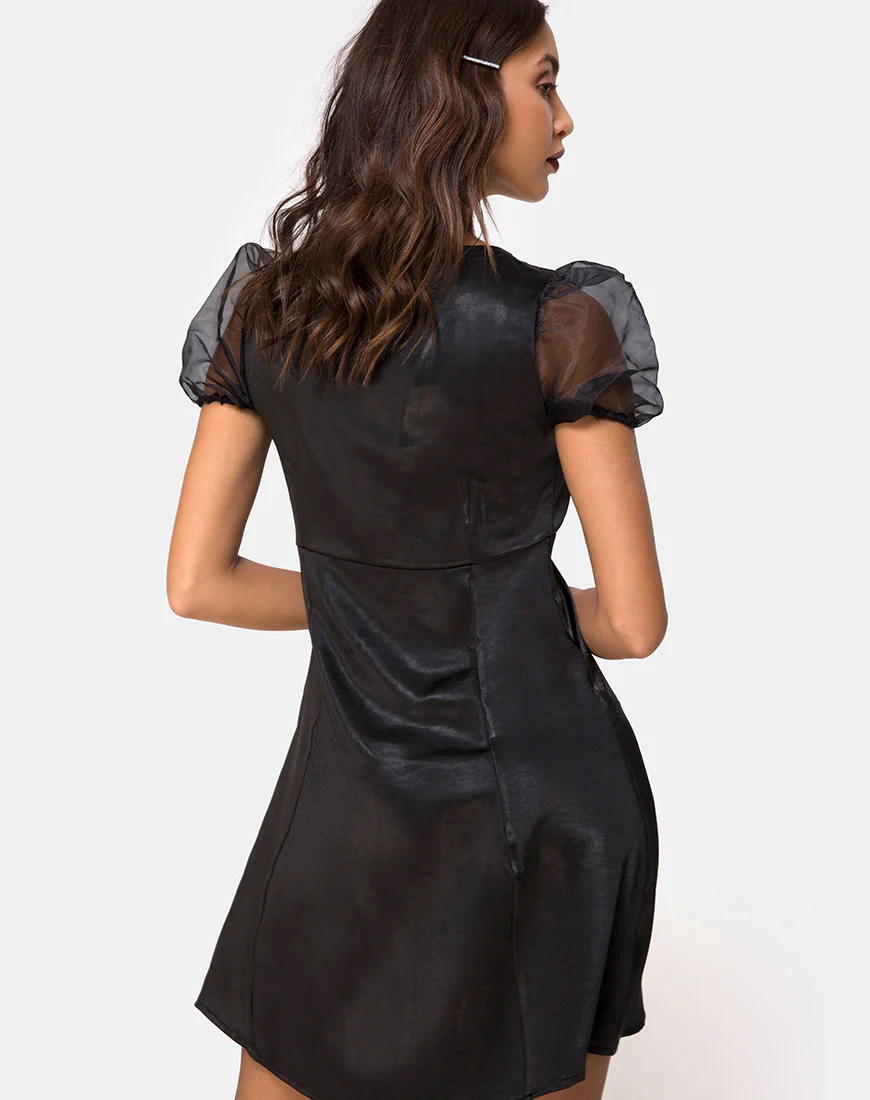 Guenelle Dress in Satin Black - Image 3