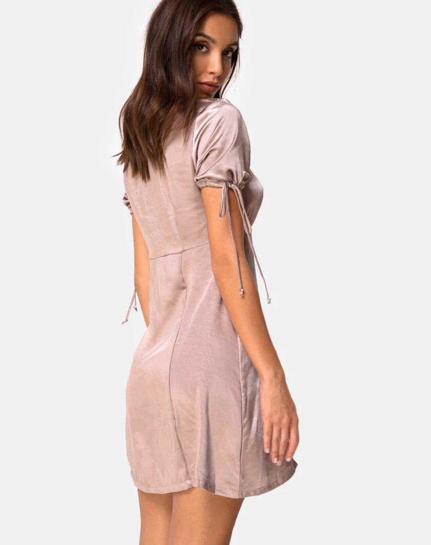 Guenette Dress in Satin Taupe - Image 2
