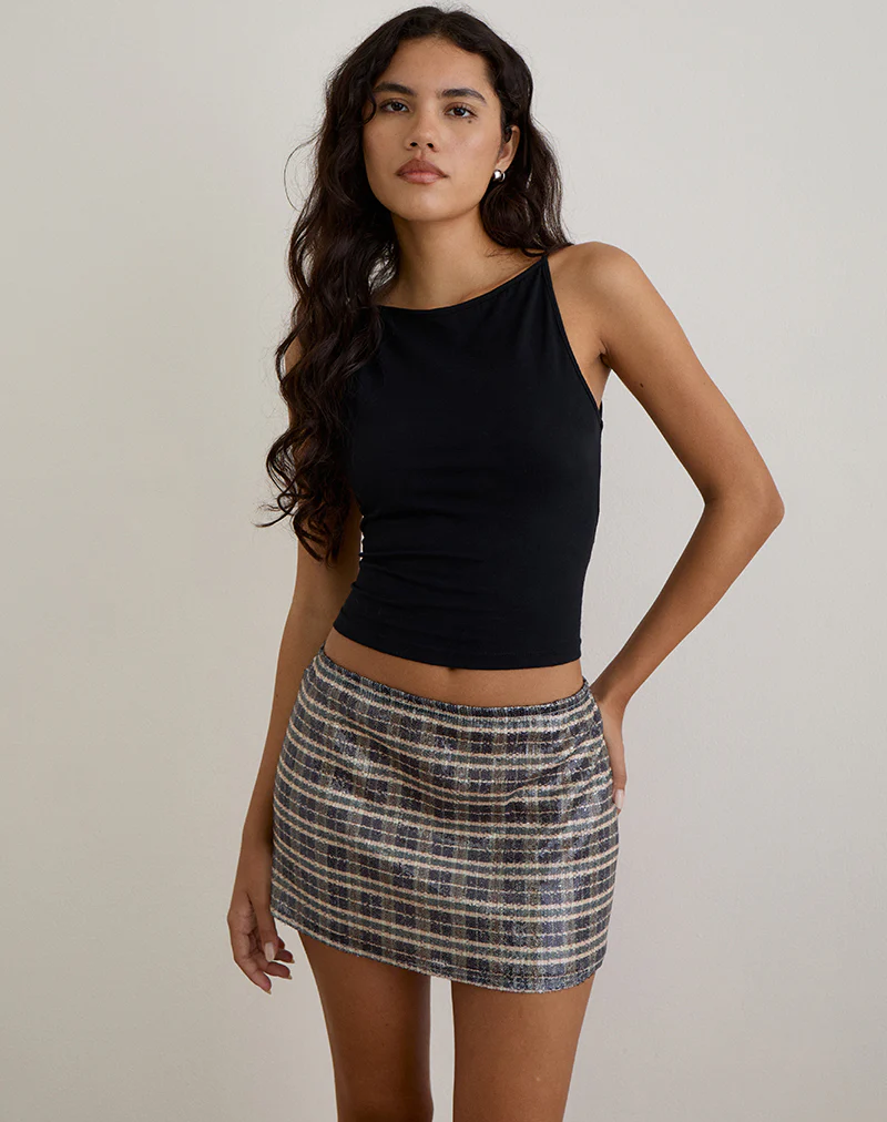 Guizio Mini Skirt in Sequin Vintage Check Brown - Image 3