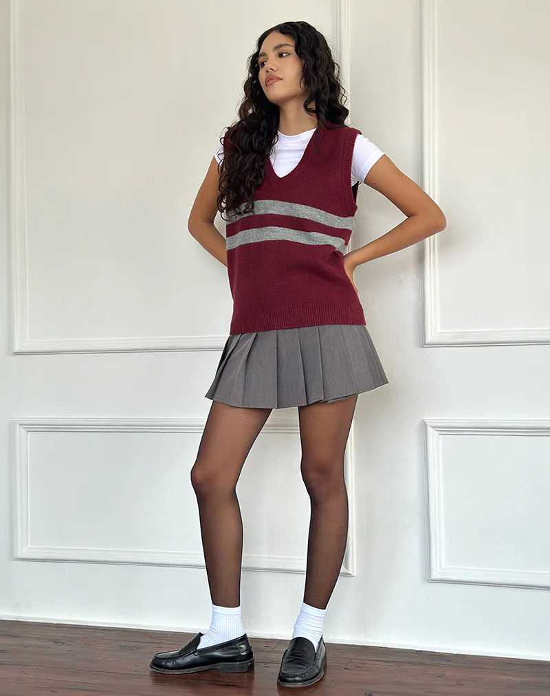 Guria Vest in Maroon Red with Grey Stripe - Image 2