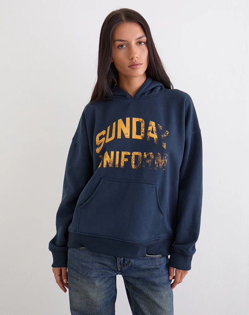 Guyton Hoodie in Navy with Sunday Uniform Graphic - Image 2