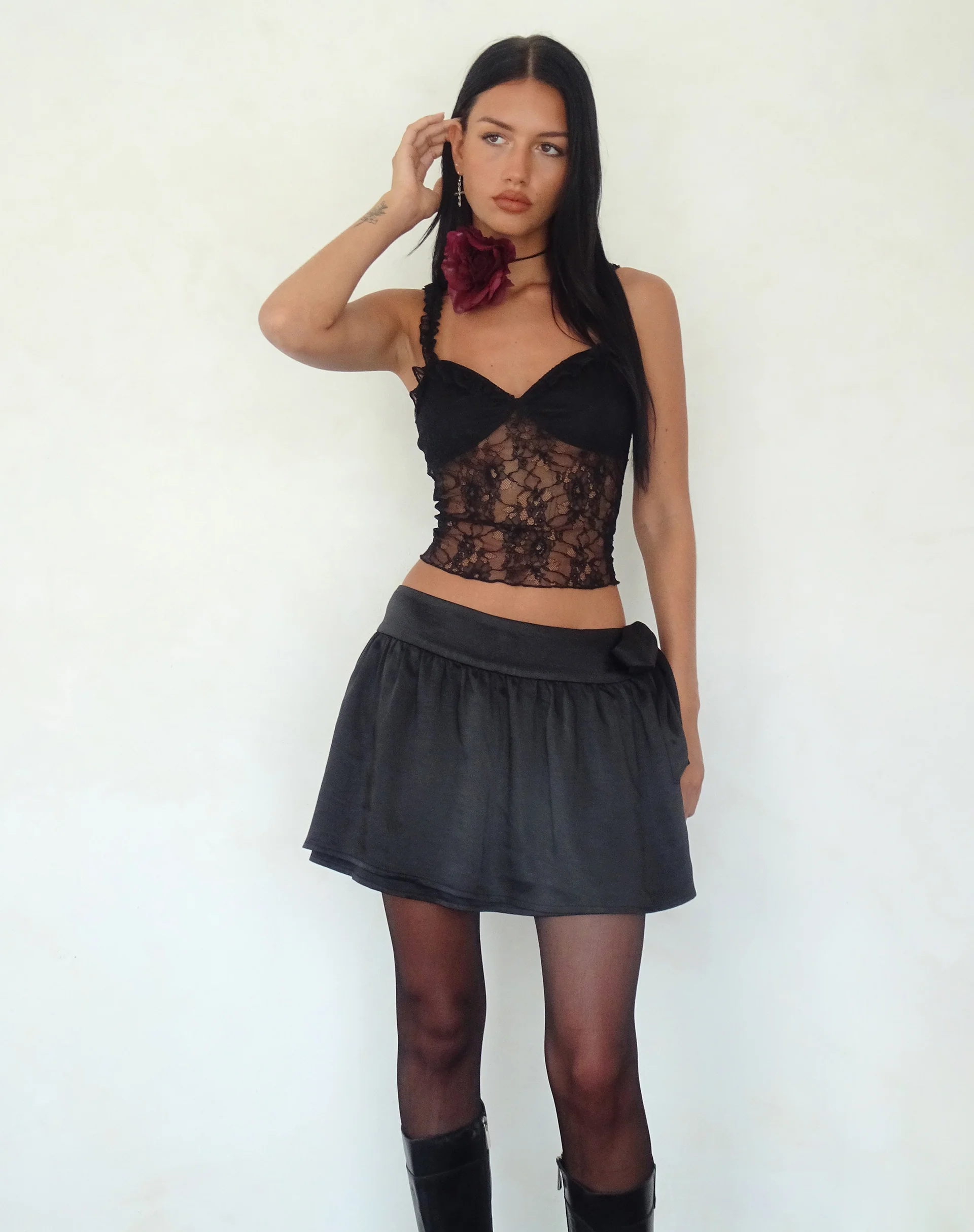 Habema Wrap Mini Skirt in Satin Black - Image 2