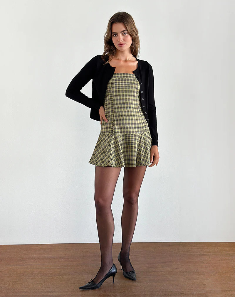 Hadia Bandeau Mini Dress in Check Yellow - Image 4