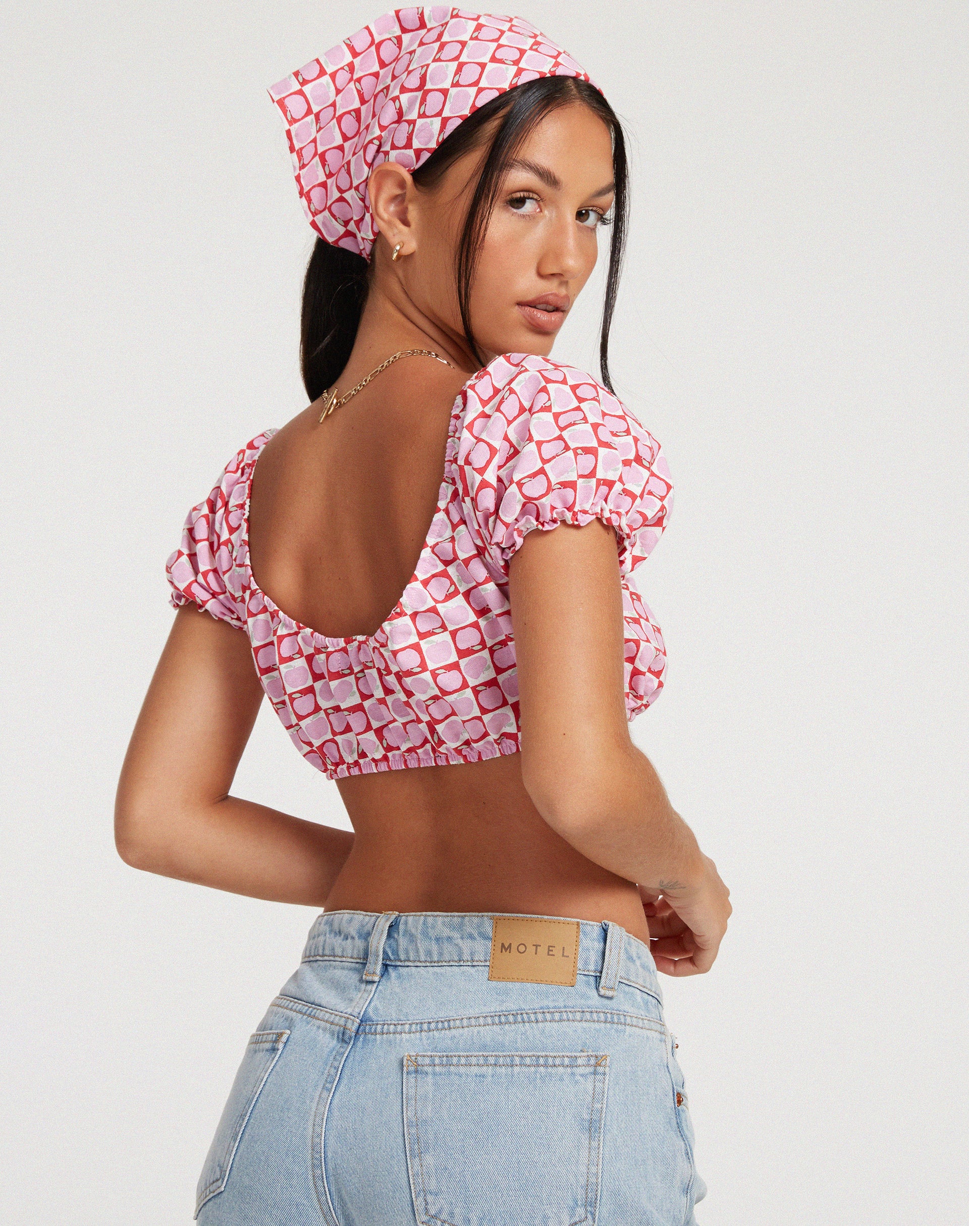 Haenji Crop Top in Apple Check Blush Red - Image 2