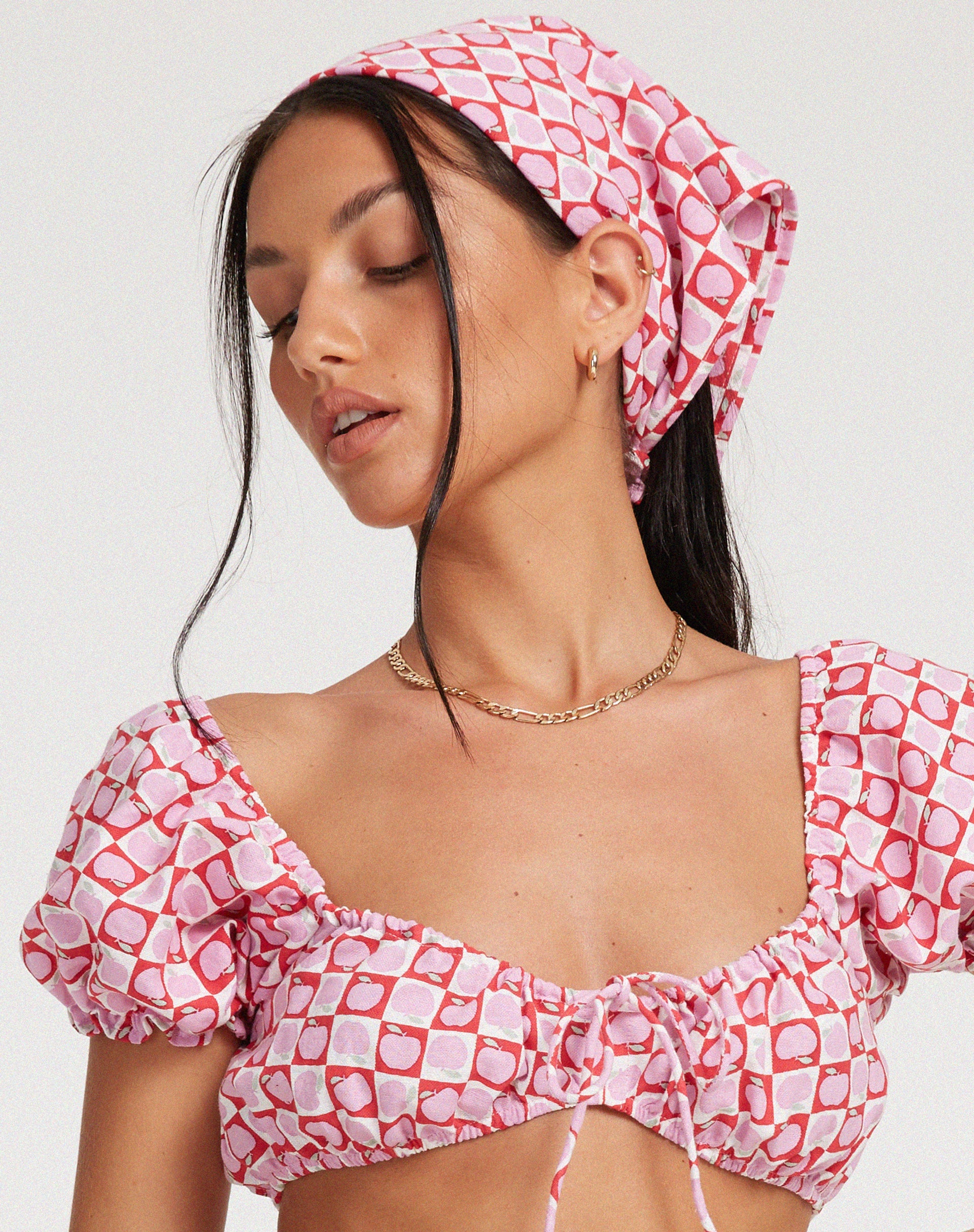 Haenji Crop Top in Apple Check Blush Red - Image 4