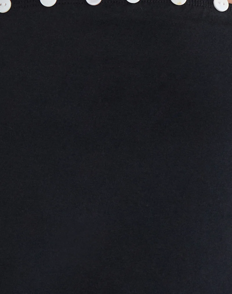 Hagar Top in Black with Pearl Button Trim - Image 6