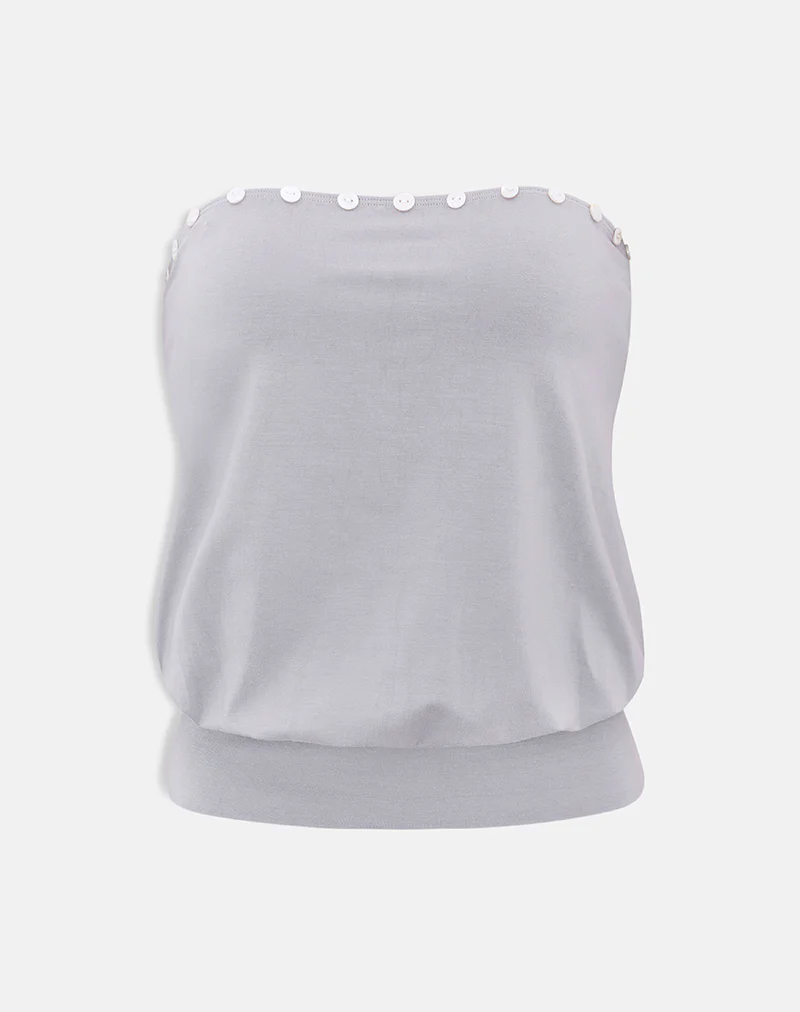 Hagar Top in Lilac Grey with Pearl Button Trim - Image 3