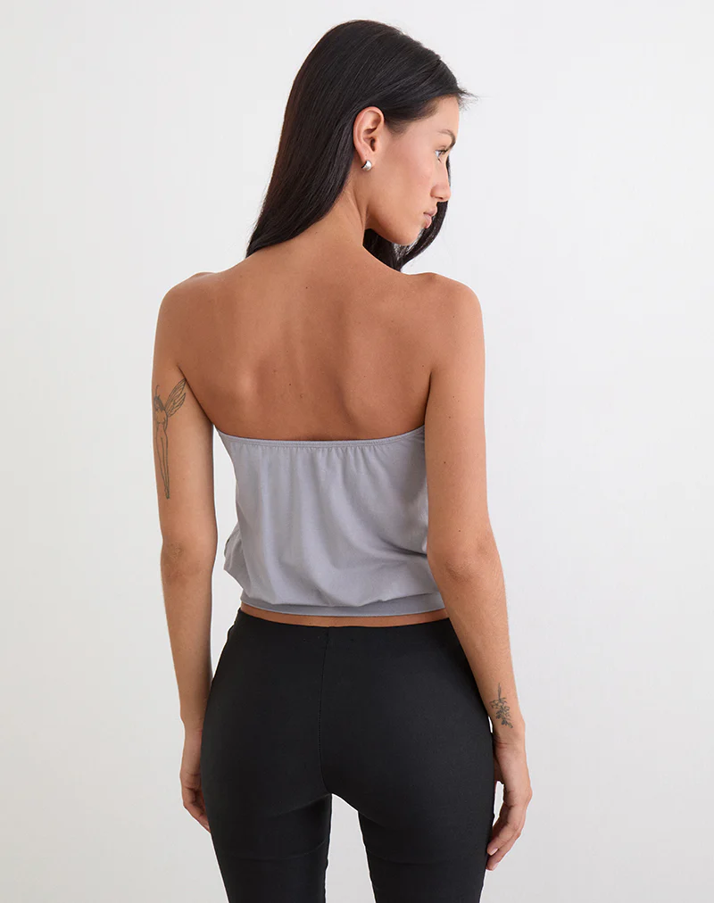 Hagar Top in Lilac Grey with Pearl Button Trim - Image 5