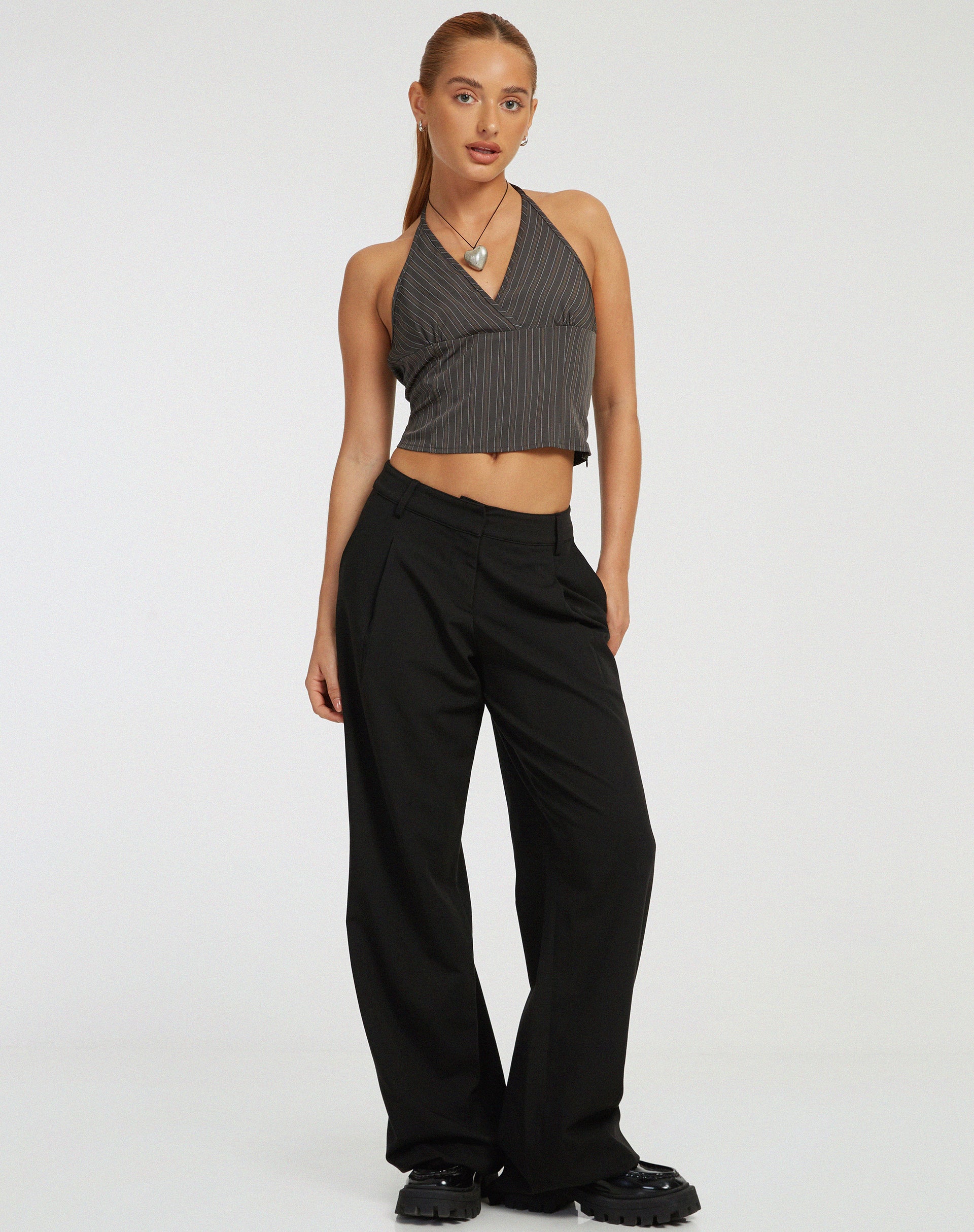 Hajra Halter Top in Grey Stripe - Image 4