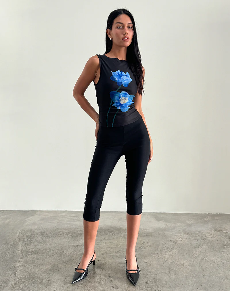 Hala Top in Black with Blue Watercolour Flower - Image 3