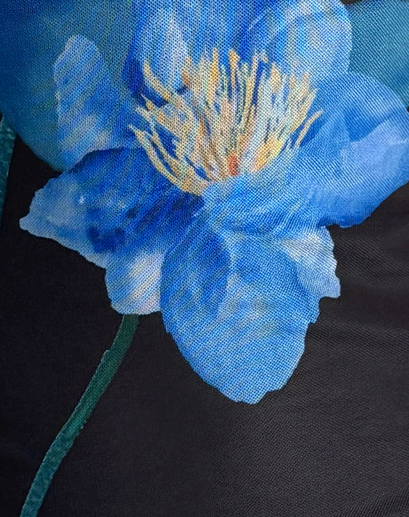 Hala Top in Black with Blue Watercolour Flower - Image 6
