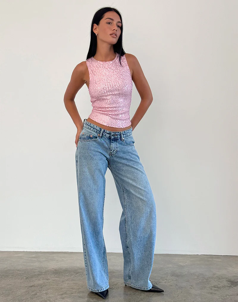 Hala Vest Top in Pink Mini Sequin - Image 2