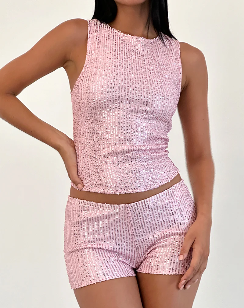 Hala Vest Top in Pink Mini Sequin - Image 3