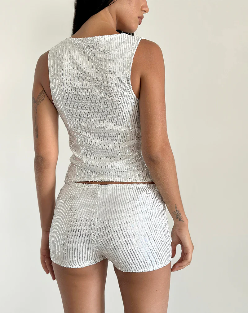 Hala Top in Silver Chrome Drape Mini Sequin - Image 5