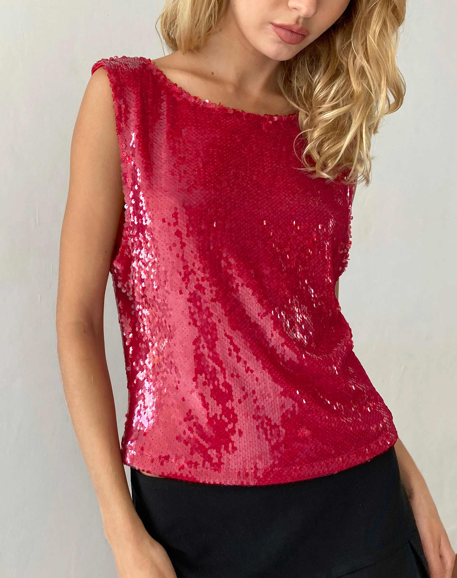 Hala Vest Top in Sequin Red - Image 3