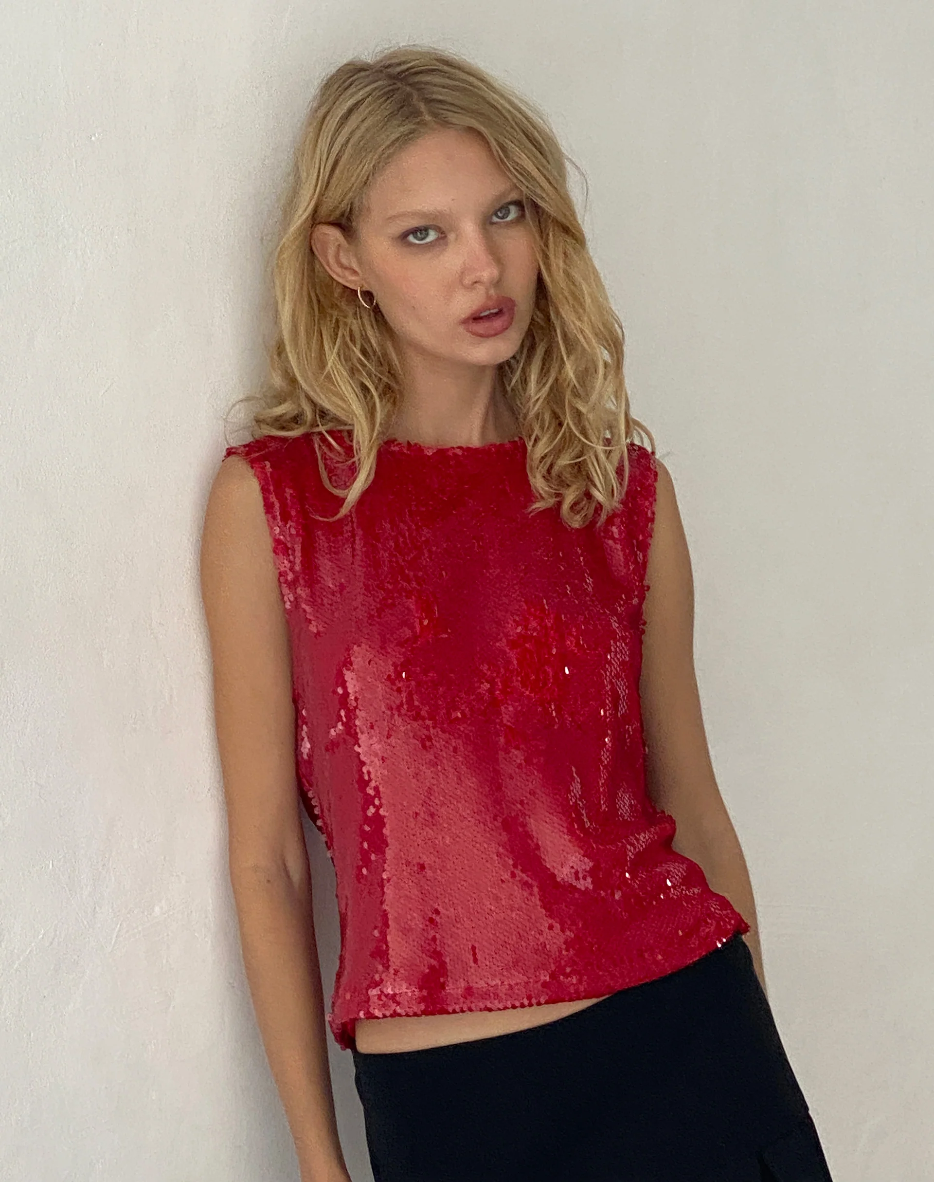 Hala Vest Top in Sequin Red - Image 4
