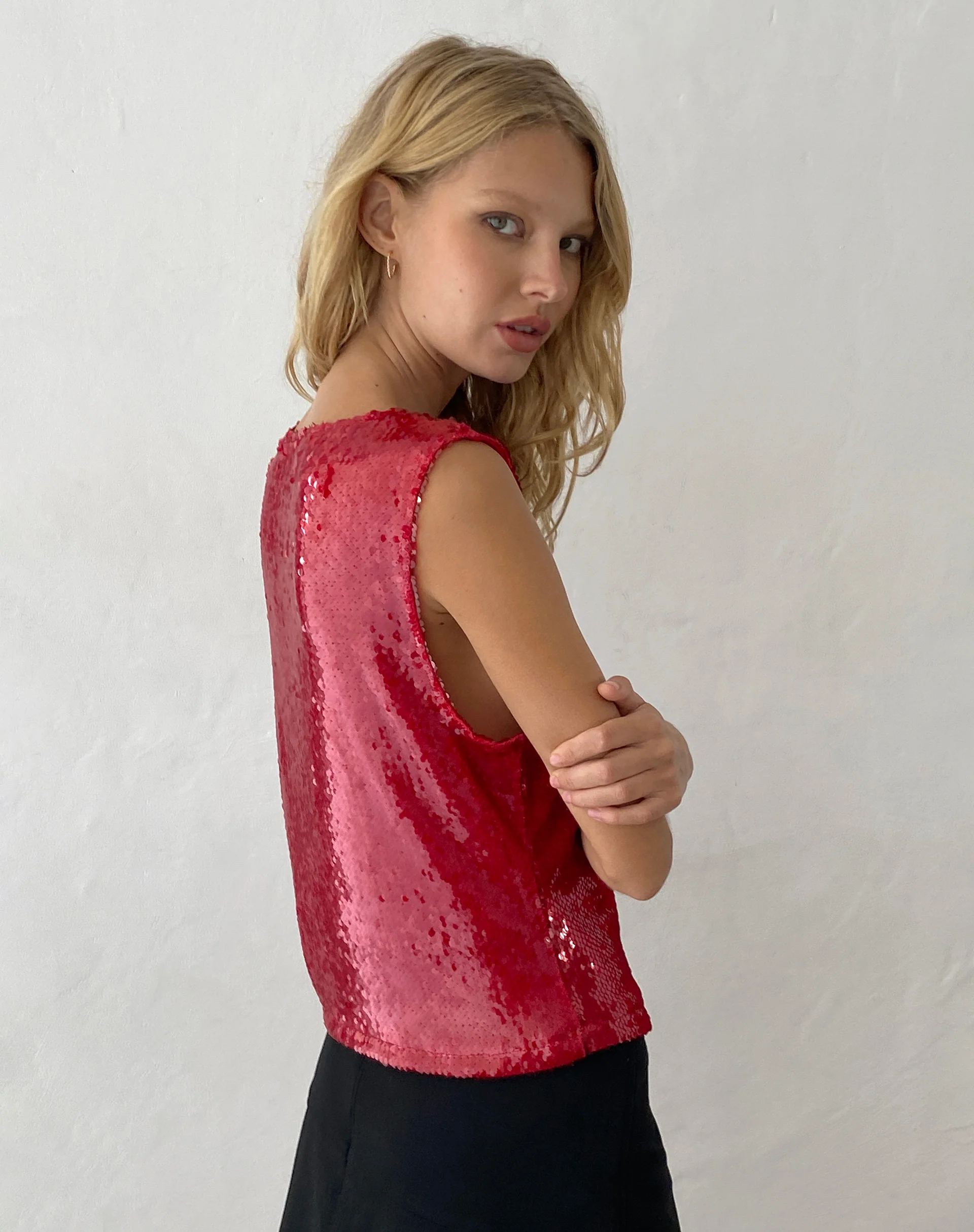 Hala Vest Top in Sequin Red - Image 5