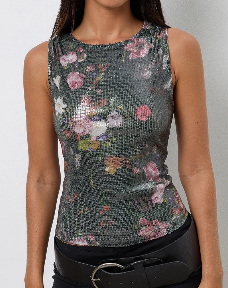 Hala Vest Top in Sequin Vintage Flower - Image 3