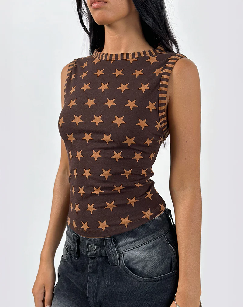 Haleen Top in Brown Star Stripe with Binding - Image 5
