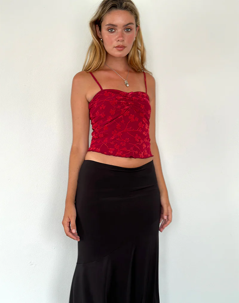 Hali Cami Top in Grunge Floral Flock Red - Image 3