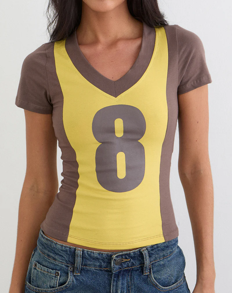 Haloda V Neck Top in Sunflower Coffee Quartz Combination - Image 2