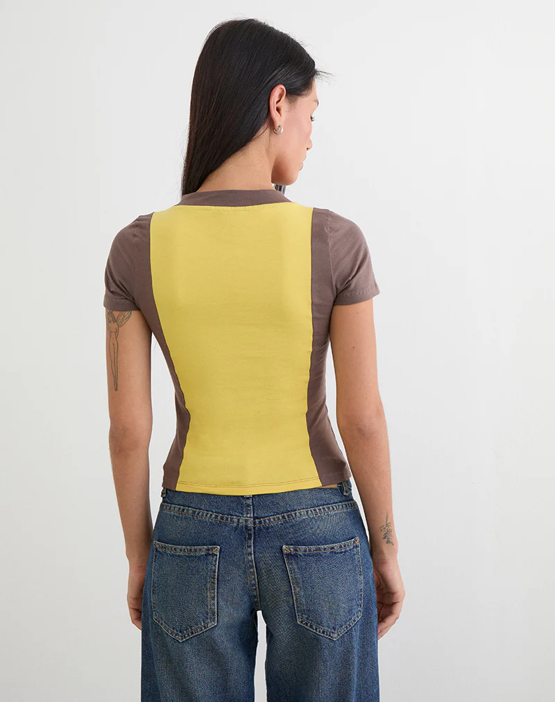 Haloda V Neck Top in Sunflower Coffee Quartz Combination - Image 3