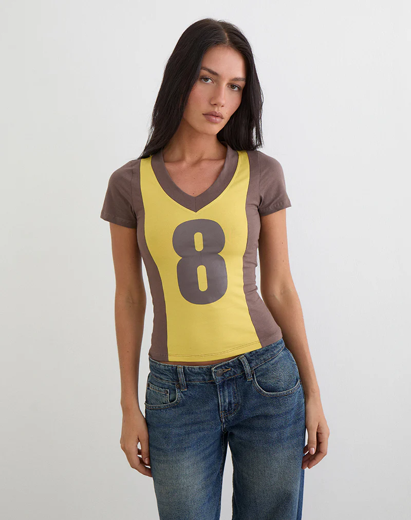 Haloda V Neck Top in Sunflower Coffee Quartz Combination - Image 5