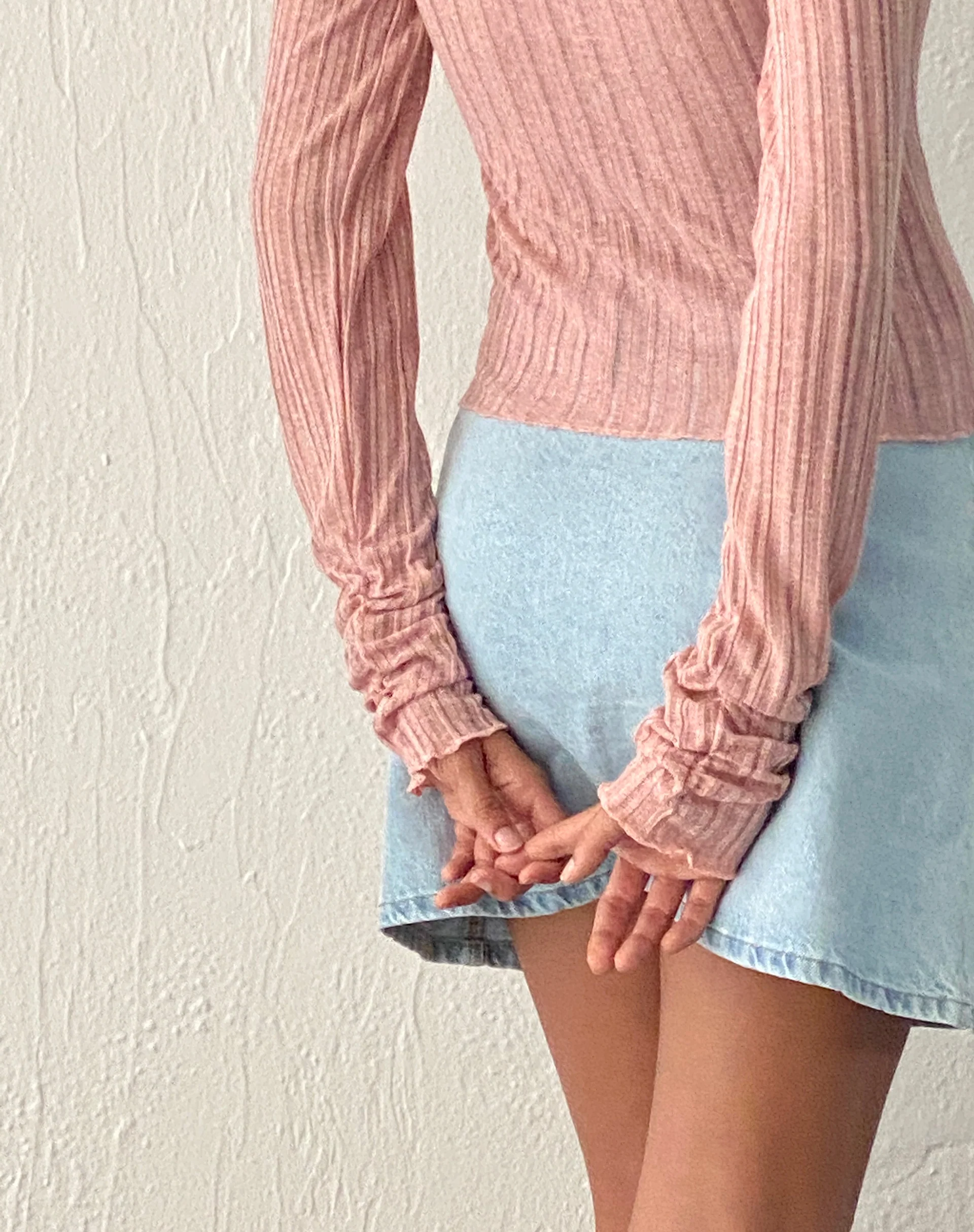 Halsey Knitted Extra Long Sleeve Top in Pink - Image 4