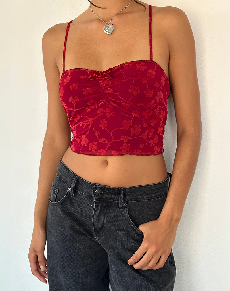 Halusi Cami Top in Grunge Floral Flock Red - Image 2