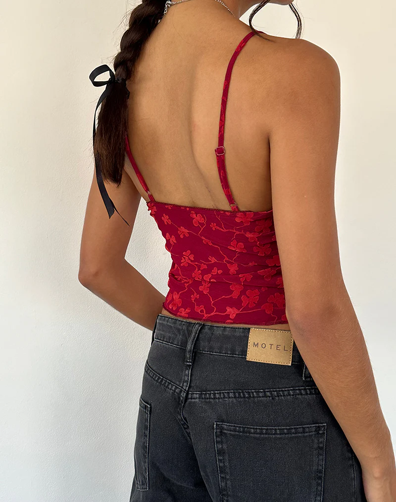 Halusi Cami Top in Grunge Floral Flock Red - Image 5