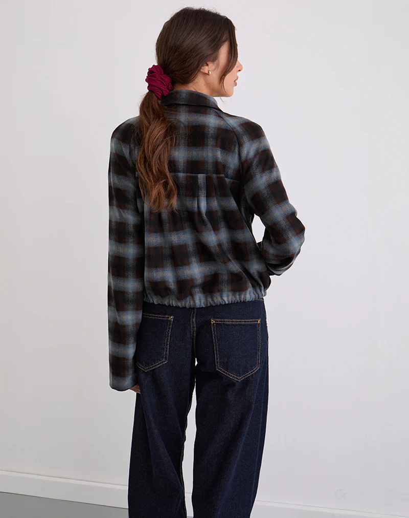 Harana Collar Jacket in Blue and Brown Check - Image 2