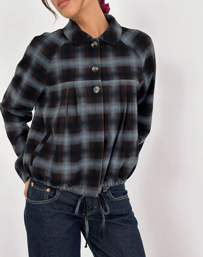 Harana Collar Jacket in Blue and Brown Check - Image 5