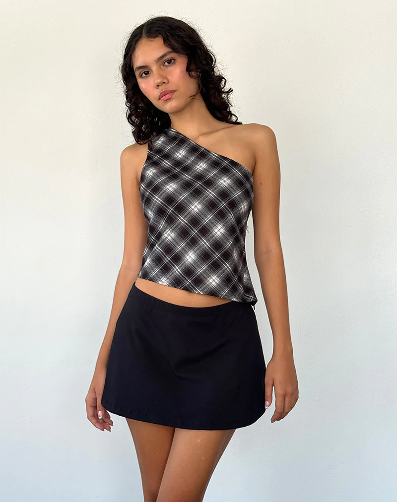 Harini One Shoulder Top in Black White Check - Image 2