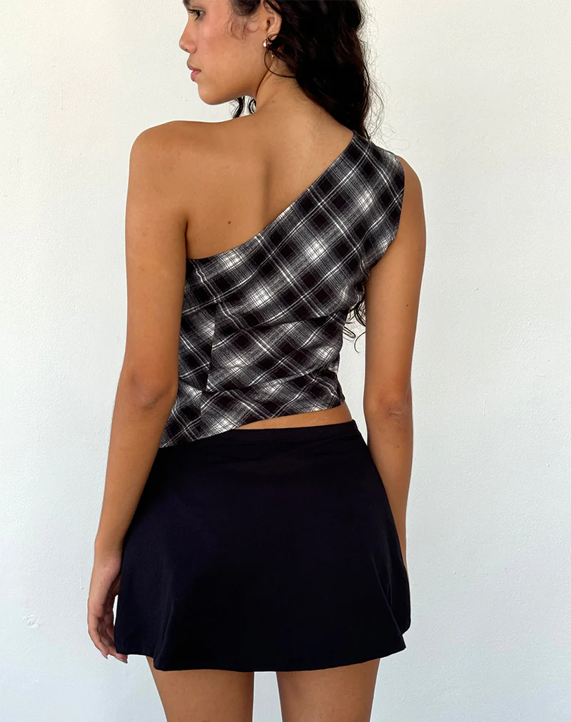 Harini One Shoulder Top in Black White Check - Image 4