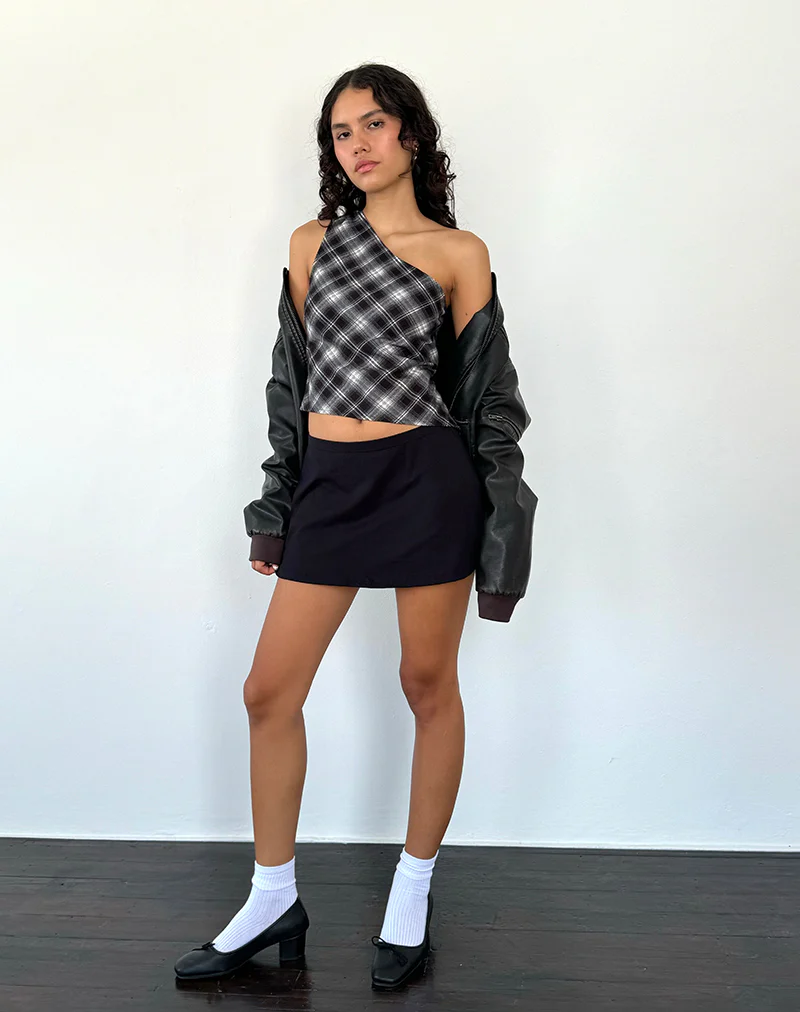 Harini One Shoulder Top in Black White Check - Image 5