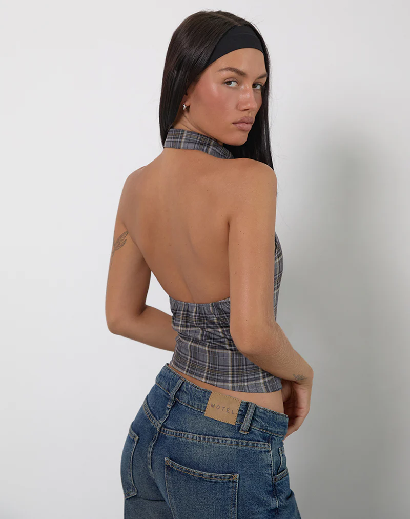 Harlo Collared Top in Check Tailoring Grey - Image 3